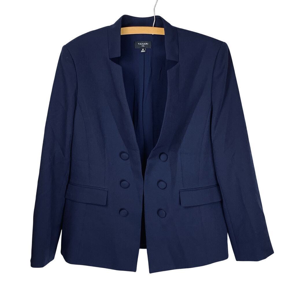 Tahari ASL Navy Double Breasted Structured CorpCore Jacket Size 14 NWT